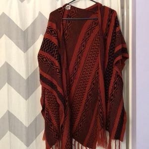 Burnt orange tribal print poncho
